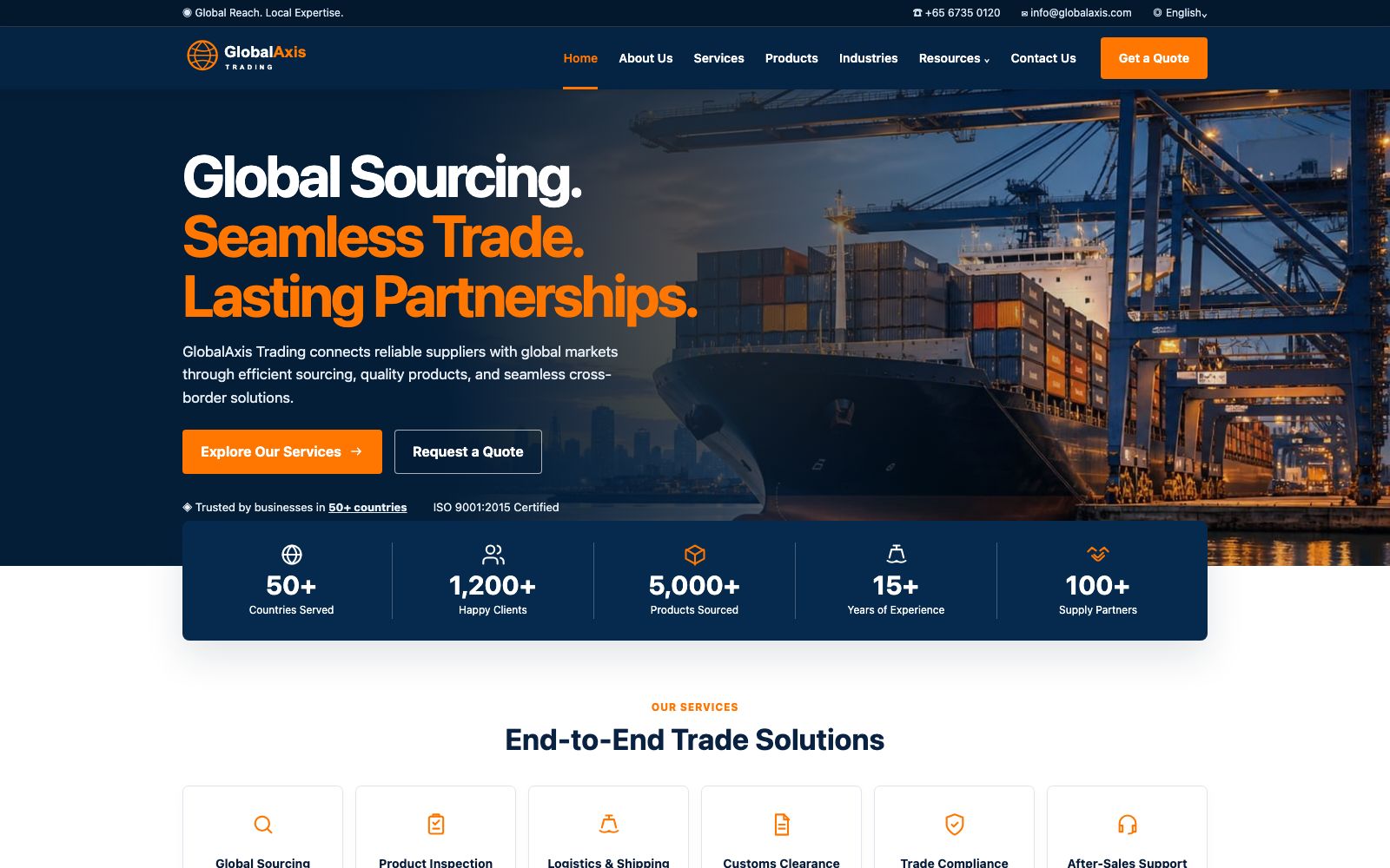 GlobalAxis Trading international trade website screenshot