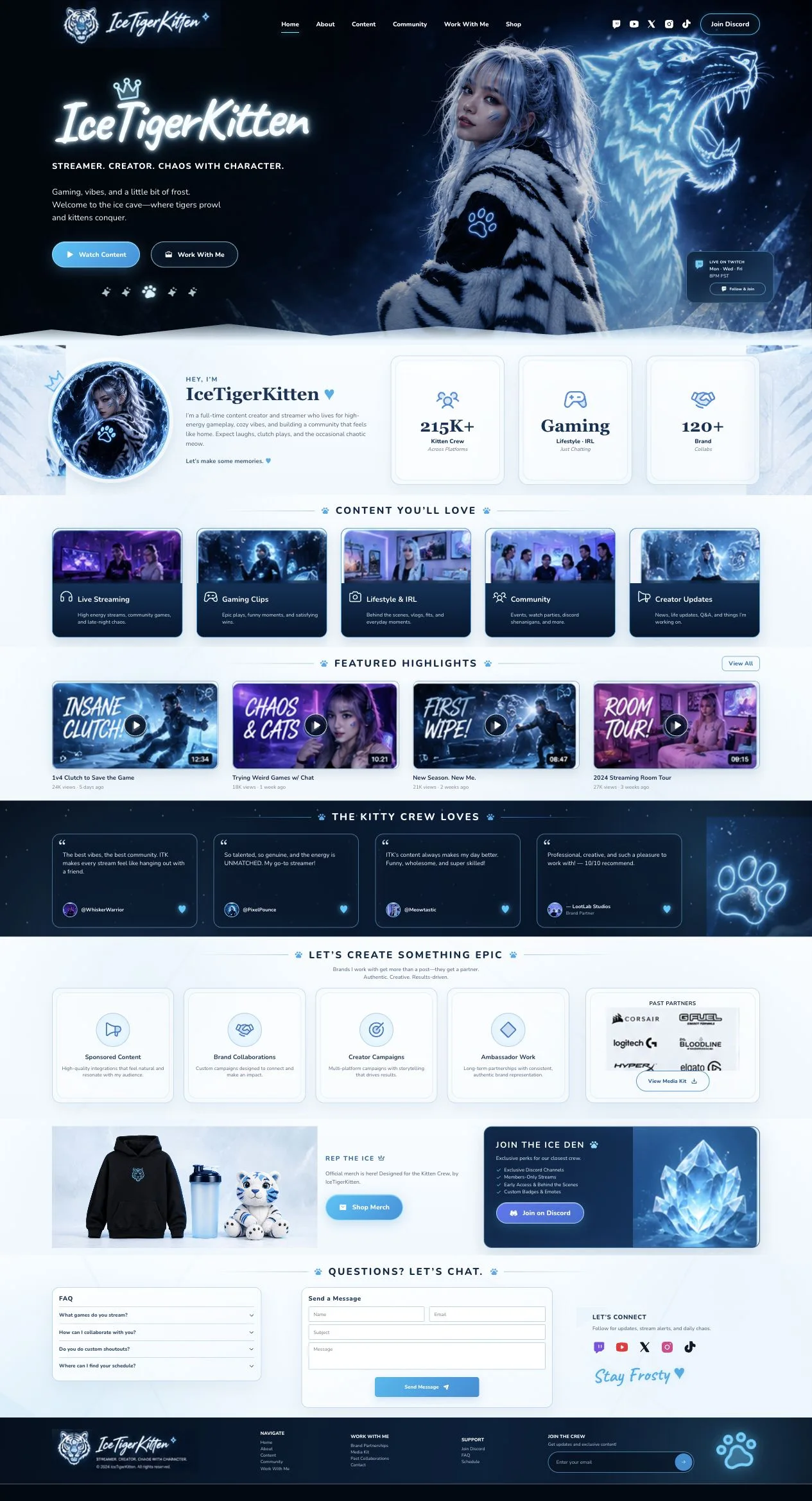 IceTigerKitten streamer and creator brand website screenshot