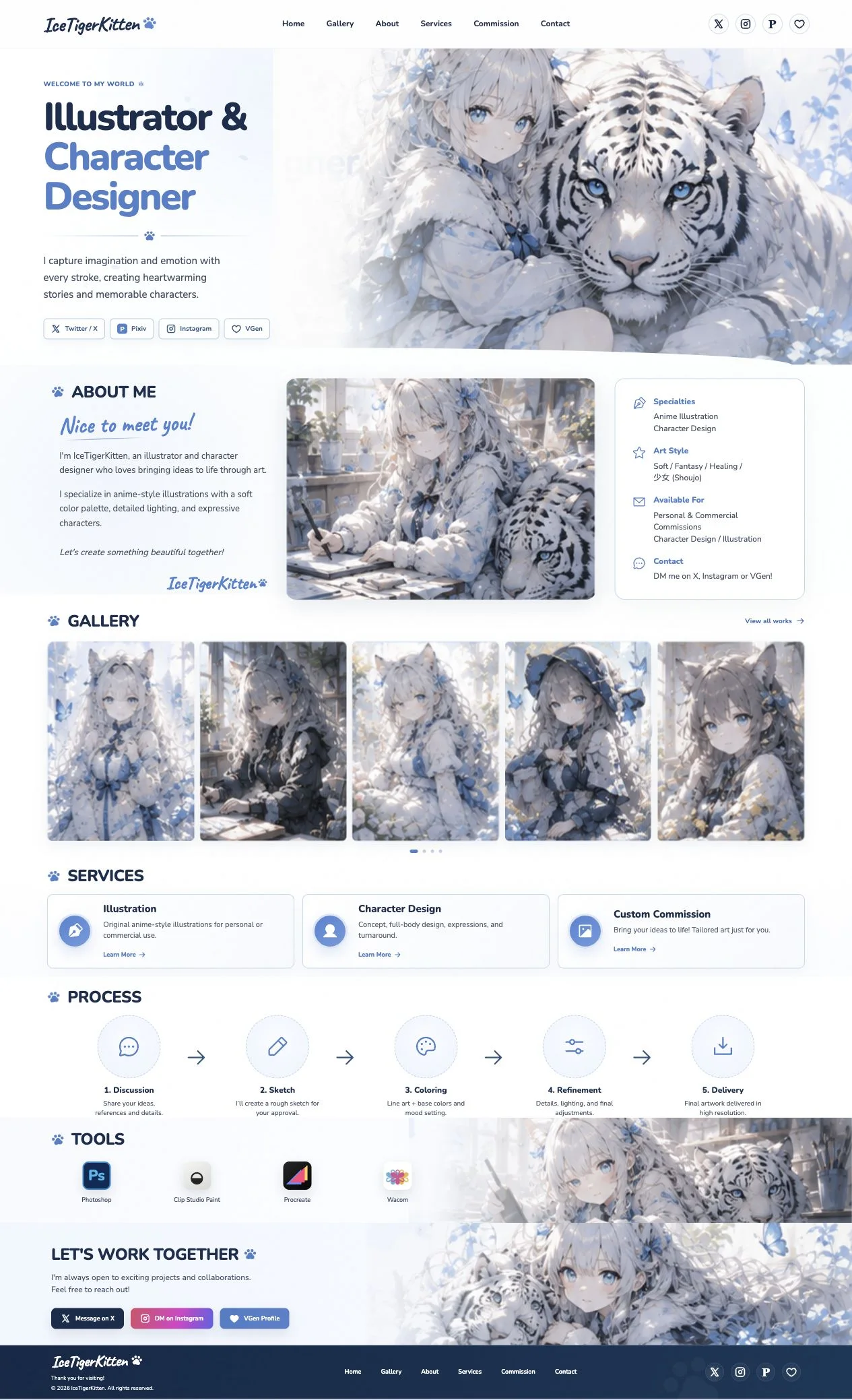 IceTigerKitten illustrator and character designer portfolio screenshot