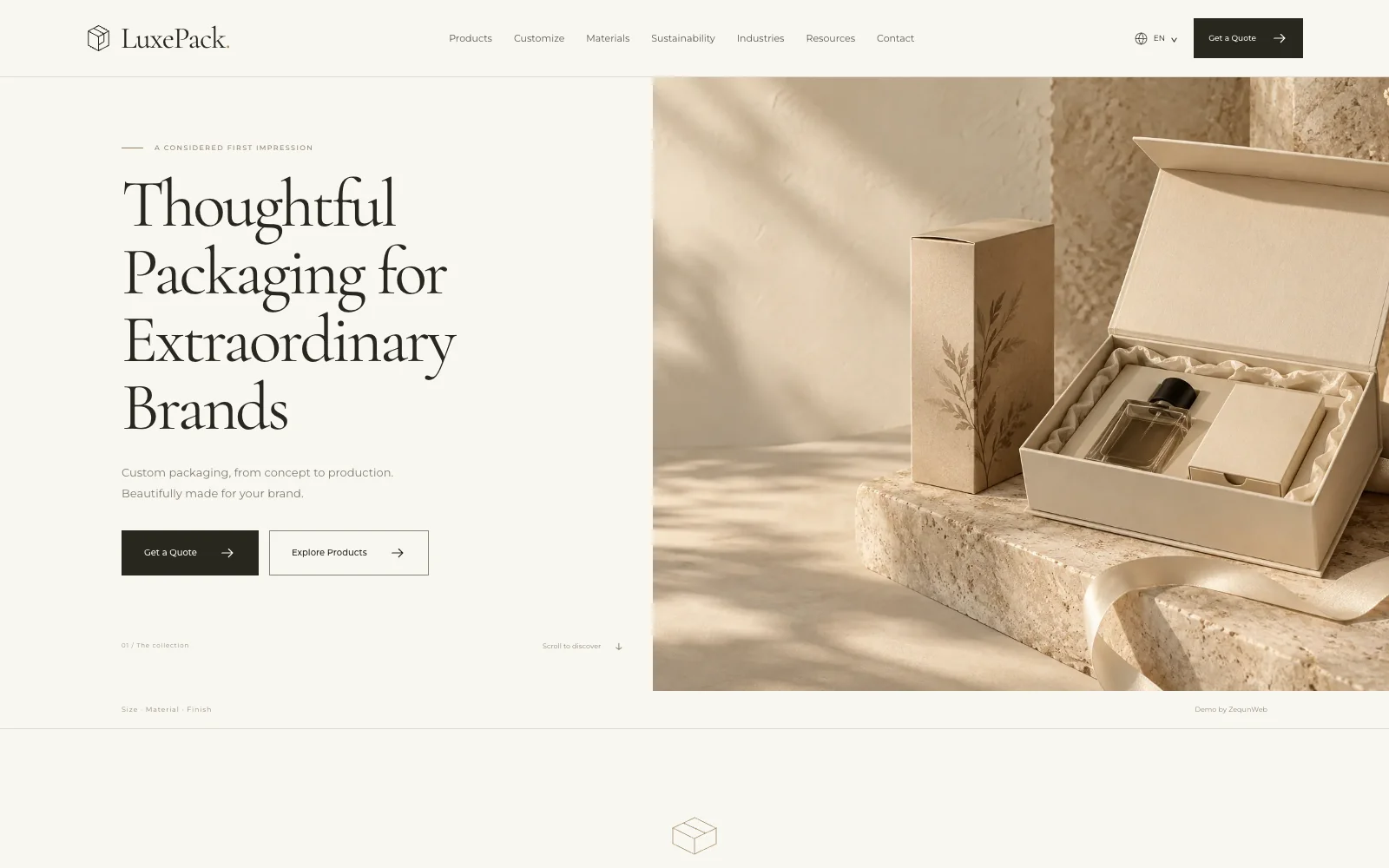 LuxePack website homepage preview