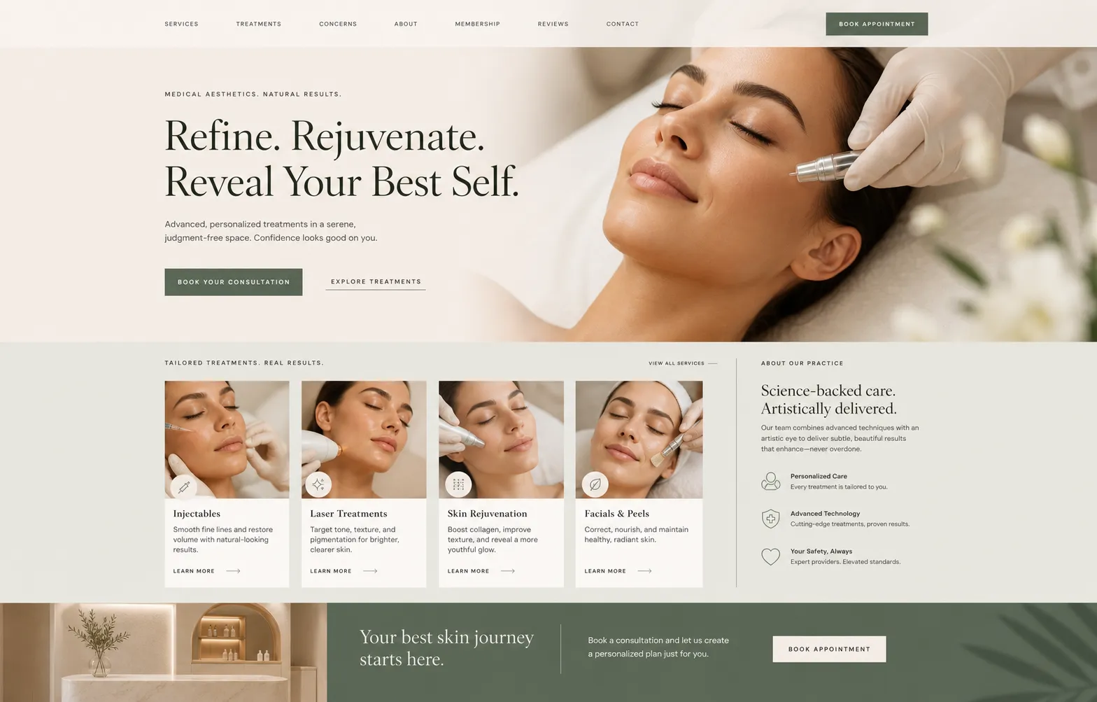 Med spa website design concept preview